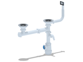 Cифон для мойки АНИ Пласт Грот A7500S 3 1/2 дюйма 40 мм двойной смещенный с переливом и отводом для стиральной машины