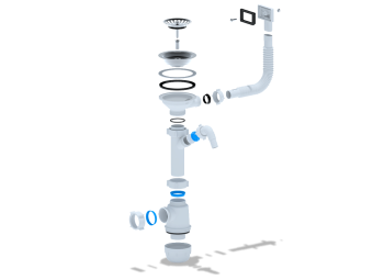 Сифон для мойки АНИ Пласт Грот A1045S 3 1/2 дюйма 40 мм с гибким переливом и отводом для стиральной машины