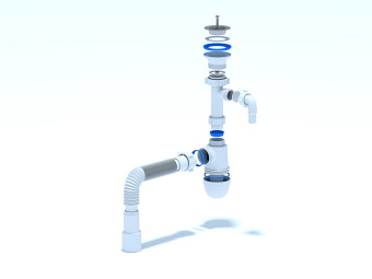 Сифон для мойки АНИ Пласт C0315 1 1/2 дюйма 40 мм с отводом для стиральной машины с гибкой трубой 40х40/50 мм