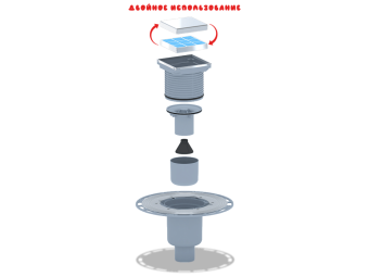 Трап для душа АНИ Пласт THZ5902 DN50 вертикальный регулируемый с комбинированным затвором и решёткой из нержавеющей стали 100х100 мм под плитку