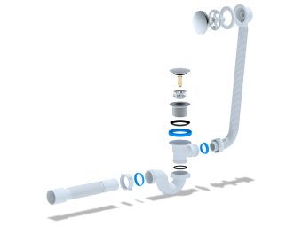 Сифон для ванны АНИ Пласт EC155GS 1 1/2 дюйма 40 мм клик-клак гриб с сеткой с переливом и гибкой трубой 40х50 мм