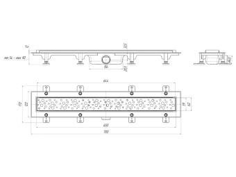 Трап линейный пластиковый АНИ Пласт TL1365M выпуск 40 мм решётка Бриз матовая нержавеющая сталь 650 мм