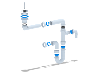 Сифон для раковины АНИ Пласт DB5300 смещенный 1 1/4 дюйма 32 мм с отводом для стиральной машины