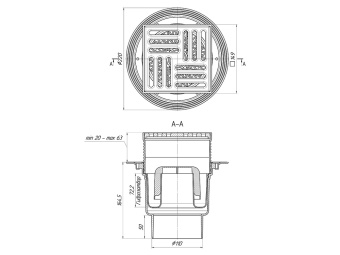 Трап для душа АНИ Пласт TA1716 вертикальный регулируемый с выпуском 110 мм и чугунной решеткой 150х150 мм