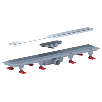 Трап линейный пластиковый АНИ Пласт TLQ1165G DN40 с сухим затвором и глянцевой решёткой Штиль 650х62 мм