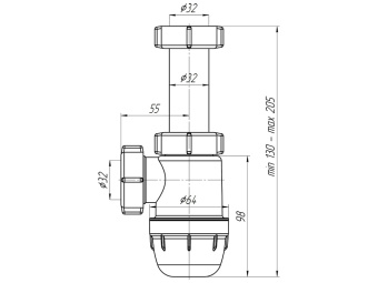 Cифон для раковины АНИ Пласт Юнг BM1020 1 1/4 дюйма 32 мм без выпуска