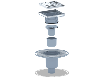 Трап вертикальный регулируемый АНИ Пласт THA5712 выпуск 50 мм с решеткой из нержавеющей стали 150х150 мм