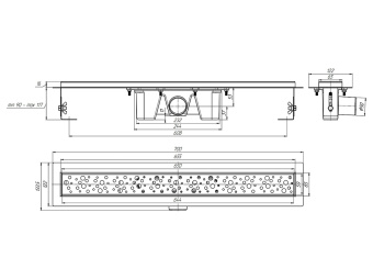 Трап линейный из нержавеющей стали АНИ Пласт TL2365G выпуск 50 мм решётка Бриз глянцевая 650 мм