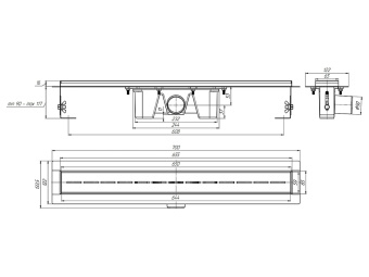 Трап линейный из нержавеющей стали АНИ Пласт TL2565G выпуск 50 мм решётка Киль глянцевая 650 мм