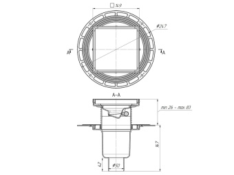 Трап для душа АНИ Пласт THQ5912 DN50 вертикальный регулируемый с сухим затвором и решёткой из нержавеющей стали 150х150 мм