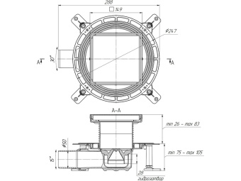 Трап для душа АНИ Пласт TVZ5812 DN50 горизонтальный регулируемый с комбинированным затвором и решёткой из нержавеющей стали 150х150 мм под плитку