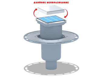 Трап вертикальный регулируемый АНИ Пласт THA5902 выпуск 50 мм с решеткой из нержавеющей стали 100х100 мм под плитку