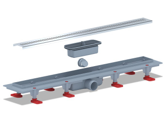 Трап линейный пластиковый АНИ Пласт TL1265G выпуск 40 мм решётка Риф глянцевая нержавеющая сталь 650 мм