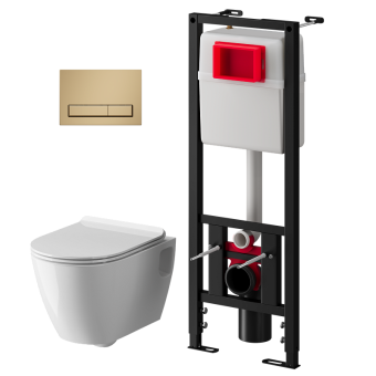 Набор инсталляции 40 см АНИ Пласт WN4 1455 Art с безободковым унитазом, с сиденьем микролифт, золото матовый клавишей WP1455