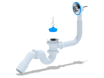 Сифон для ванны АНИ Пласт E151 1 1/2 дюйма с переливом и переходной трубой 45 градусов 40х50 мм