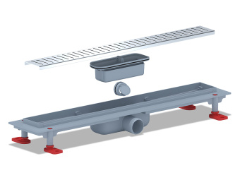 Трап линейный пластиковый АНИ Пласт TL1455G выпуск 40 мм решётка Бимс глянцевая нержавеющая сталь 550 мм