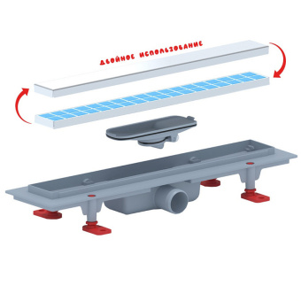 Трап линейный пластиковый АНИ Пласт TLQ1045 DN40 с сухим затвором и матовой решёткой под плитку МОЛ 450х62 мм