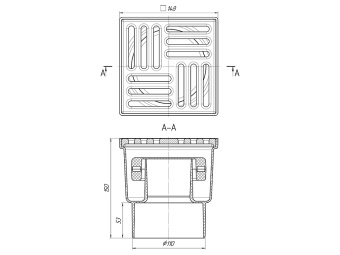 Трап для душа АНИ Пласт TQ1216 DN110 вертикальный нерегулируемый с сухим затвором и решёткой из чугуна 150х150 мм