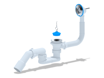 Сифон для ванны АНИ Пласт E051 1 1/2 дюйма плоский с переливом и переходной трубой 45 градусов 40х50 мм