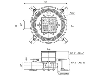 Трап для душа АНИ Пласт TVZ5602 DN50 горизонтальный регулируемый с комбинированным затвором и решёткой из нержавеющей стали 100х100 мм