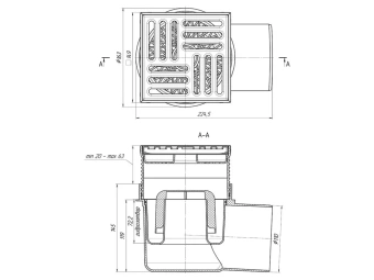 Трап для душа АНИ Пласт TA1612 горизонтальный регулируемый с выпуском 110 мм и решеткой из нержавеющей стали 150х150 мм
