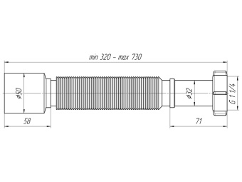 Гибкая труба АНИ Пласт K205 с гайкой 1 1/4 дюйма 50-32х320-730 мм