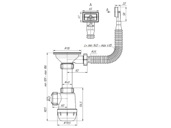 Сифон для мойки АНИ Пласт Грот A0145S 3 1/2 дюйма 40 мм с гибким переливом