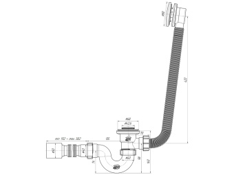Сифон для ванны АНИ Пласт EC155 1 1/2 дюйма 40 мм клик-клак с переливом и гибкой трубой 40х50 мм