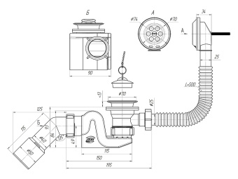 Сифон для ванны АНИ Пласт Бриг E651 1 1/2 дюйма с переливом
