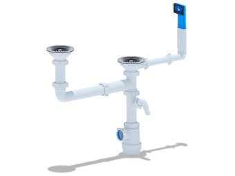 Сифон для мойки АНИ Пласт Грот A7700 3 1/2 дюйма 40 мм двойной разноуровневый с жестким переливом и отводом для стиральной машины