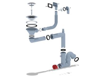 Cифон для мойки АНИ Пласт F серия F5345S 3 1/2 дюйма 40 мм смещенный с гибким переливом и отводом для стиральной машины
