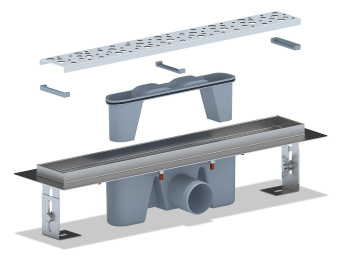 Трап линейный из нержавеющей стали АНИ Пласт TL2345M выпуск 50 мм решётка Бриз матовая 450 мм