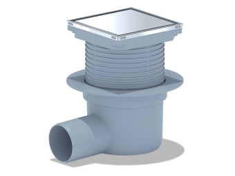 Трап горизонтальный регулируемый АНИ Пласт TA5802 выпуск 50 мм с решеткой из нержавеющей стали 100х100 мм под плитку