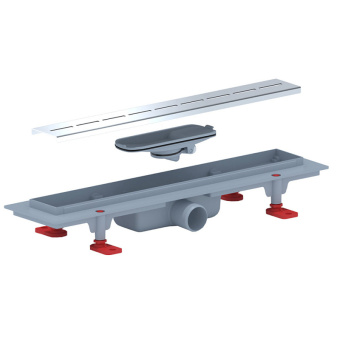 Трап линейный пластиковый АНИ Пласт TLQ1545G DN40 с сухим затвором и глянцевой решёткой Киль 450х62 мм