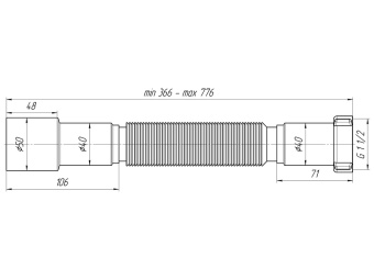 Гибкая труба АНИ Пласт K106 с гайкой 1 1/2 дюйма 40-50х366-776 мм