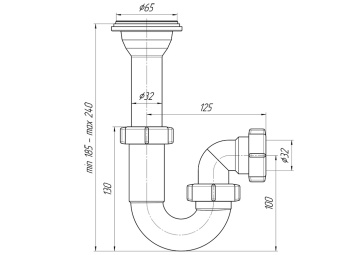 Сифон для раковины АНИ Пласт DB2000 1 1/4 дюйма 32 мм прямоточный