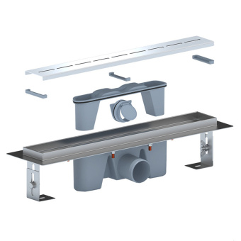 Трап линейный из нержавеющей стали АНИ Пласт TLZ2545G DN50 с комбинированным затвором и глянцевой решёткой Киль 450х65 мм