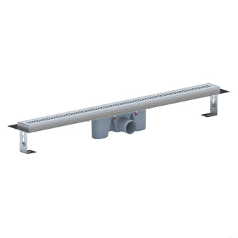 Трап линейный из нержавеющей стали АНИ Пласт TLZ2285M DN50 с комбинированным затвором матовой решёткой Риф 850х65 мм