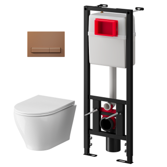 Набор инсталляции 40 см АНИ Пласт WN4 1488 Breeze с безободковым унитазом, с сиденьем микролифт, медь матовый клавишей WP1488