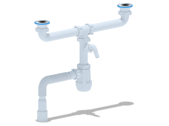 Сифон для мойки АНИ Пласт Грот A3515 1 1/2 дюйма 40 мм двойной с отводом для стиральной машины с гибкой трубой 40х40/50 мм