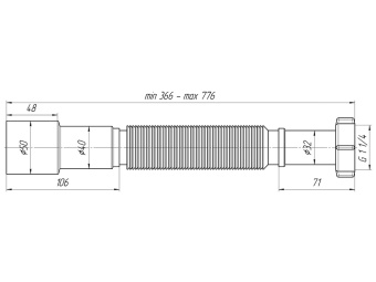 Гибкая труба АНИ Пласт K206 с гайкой 1 1/4 дюйма 40-50х366-776 мм