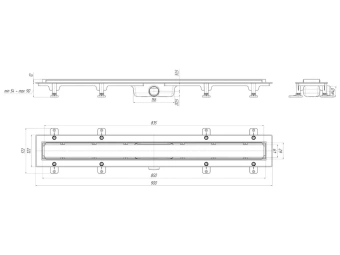Трап линейный пластиковый АНИ Пласт TL1185G выпуск 40 мм решётка Штиль глянцевая нержавеющая сталь 850 мм