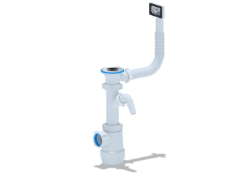 Сифон для мойки АНИ Пласт Грот A1040S 1 1/2 дюйма 40 мм с отводом для стиральной машины и переливом