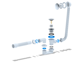 Сифон для ванны АНИ Пласт EC055GS 1 1/2 дюйма 40 мм клик-клак гриб с сеткой с переливом и гибкой трубой 40х50 мм