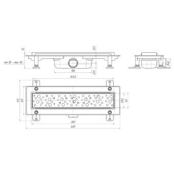 Трап линейный пластиковый АНИ Пласт TLQ1335G DN40 с сухим затвором и глянцевой решёткой Бриз 350х62 мм