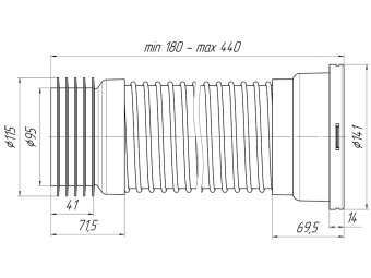 Удлинитель гибкий для унитаза АНИ Пласт K518 армированный обратного сжатия 180-440 мм