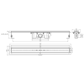 Трап линейный из нержавеющей стали АНИ Пласт TLZ2585M DN50 с комбинированным затвором и матовой решёткой Киль 850х65 мммм