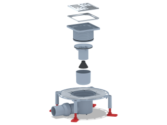 Трап для душа АНИ Пласт THZ5614M DN50 горизонтальный регулируемый с комбинированным затвором, с решёткой и обрешеткой из нержавеющей стали 120х120 мм