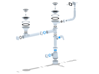 Cифон для мойки АНИ Пласт Грот A7500S 3 1/2 дюйма 40 мм двойной смещенный с переливом и отводом для стиральной машины