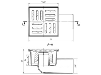 Трап для душа АНИ Пласт TA5104 горизонтальный нерегулируемый с выпуском 50 мм и решеткой из пластика 100х100 мм